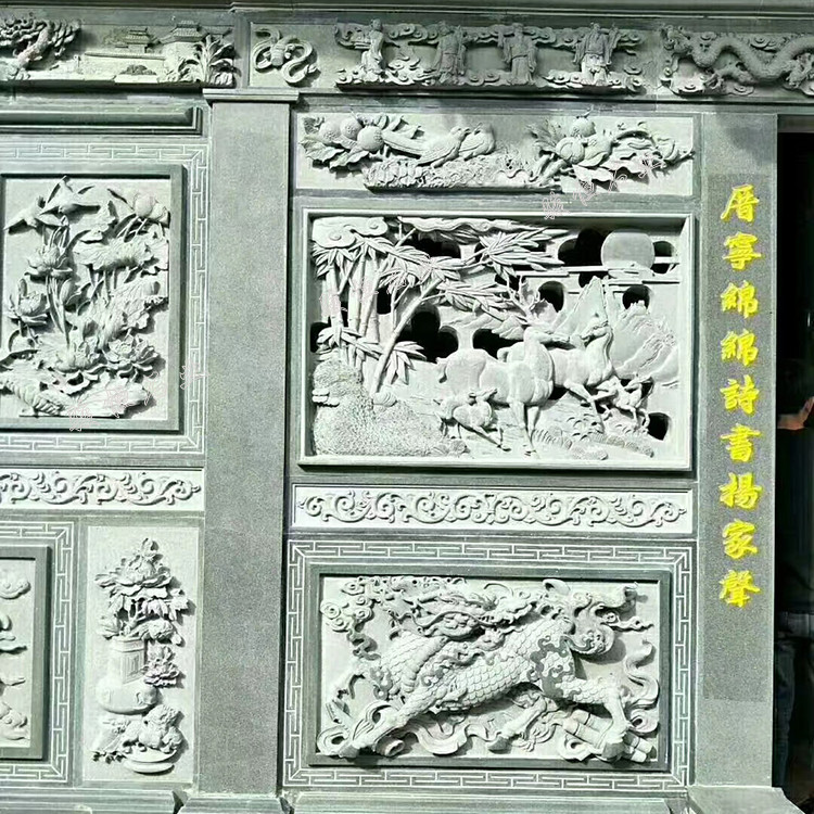 浮雕墻畫圖片欣賞_神話傳說類龍鳳呈祥二十四孝福祿壽喜_宗祠祖厝石雕壁畫浮雕圖案