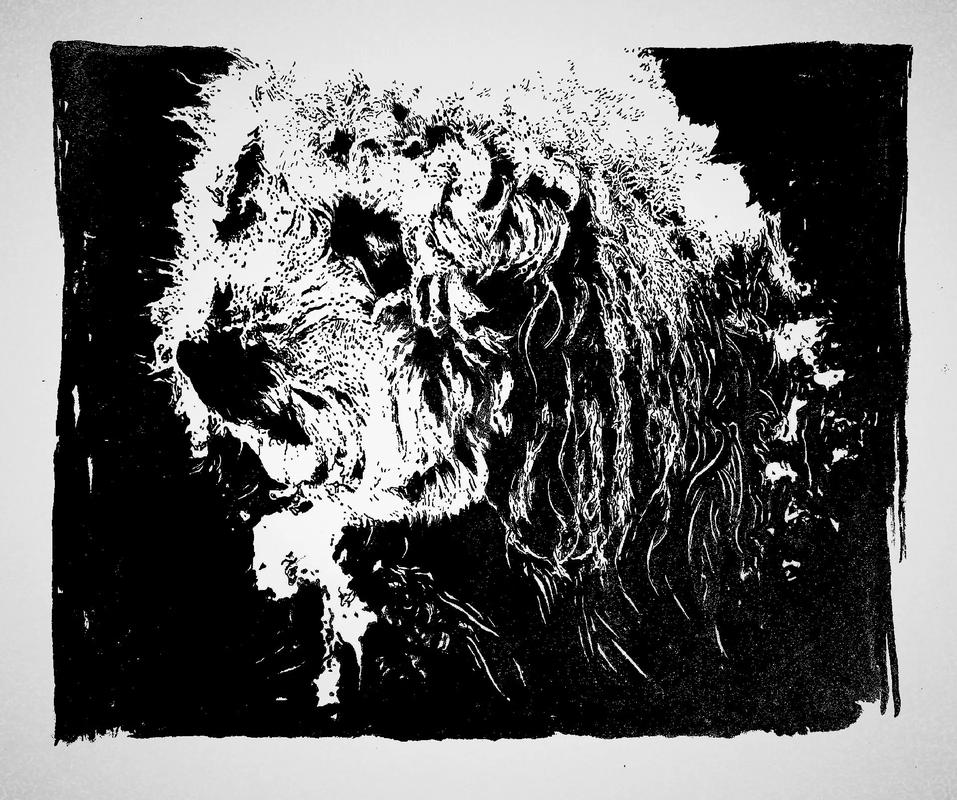 手工木刻版畫制作_貓狗雙全幸福生活_木刻畫圖片